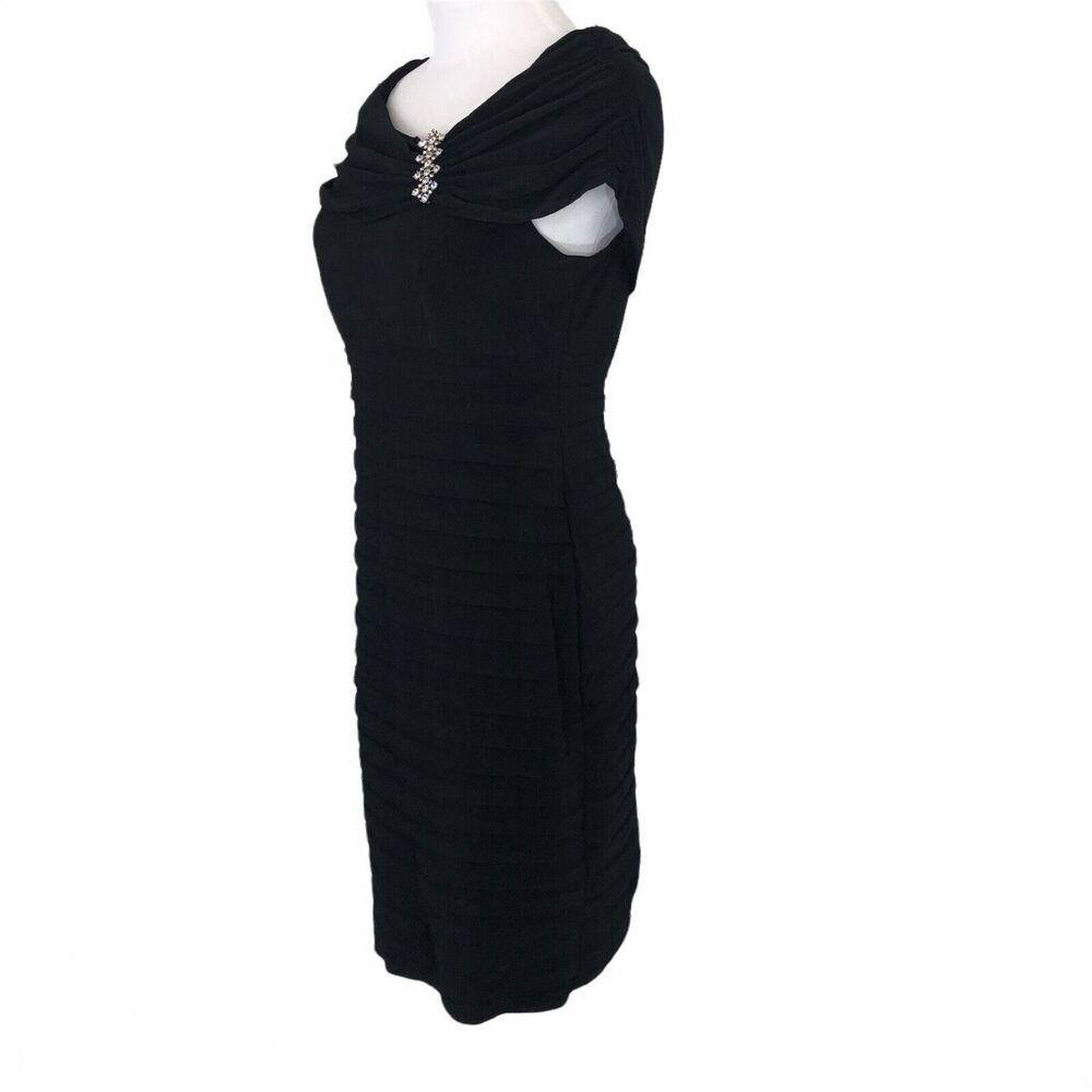 Scarlett Elegant Evening Sheath Dress Knee Length Ruched Boat Neck Sz 6 Black - Picture 7 of 10